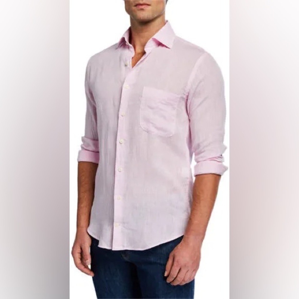Mens Peter Millar Crown Cool Pink Linen Long Sleeve Button Down Shirt XL